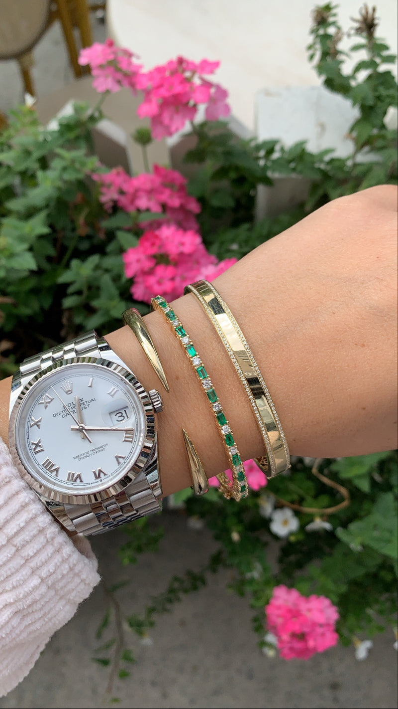 Half Diamonds Half Emerald Bangle