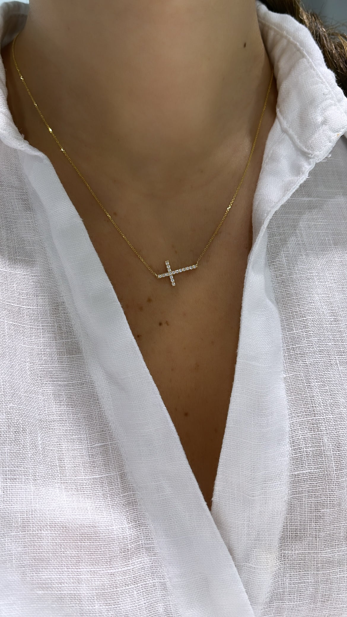 Slanted Diamond Cross Necklace