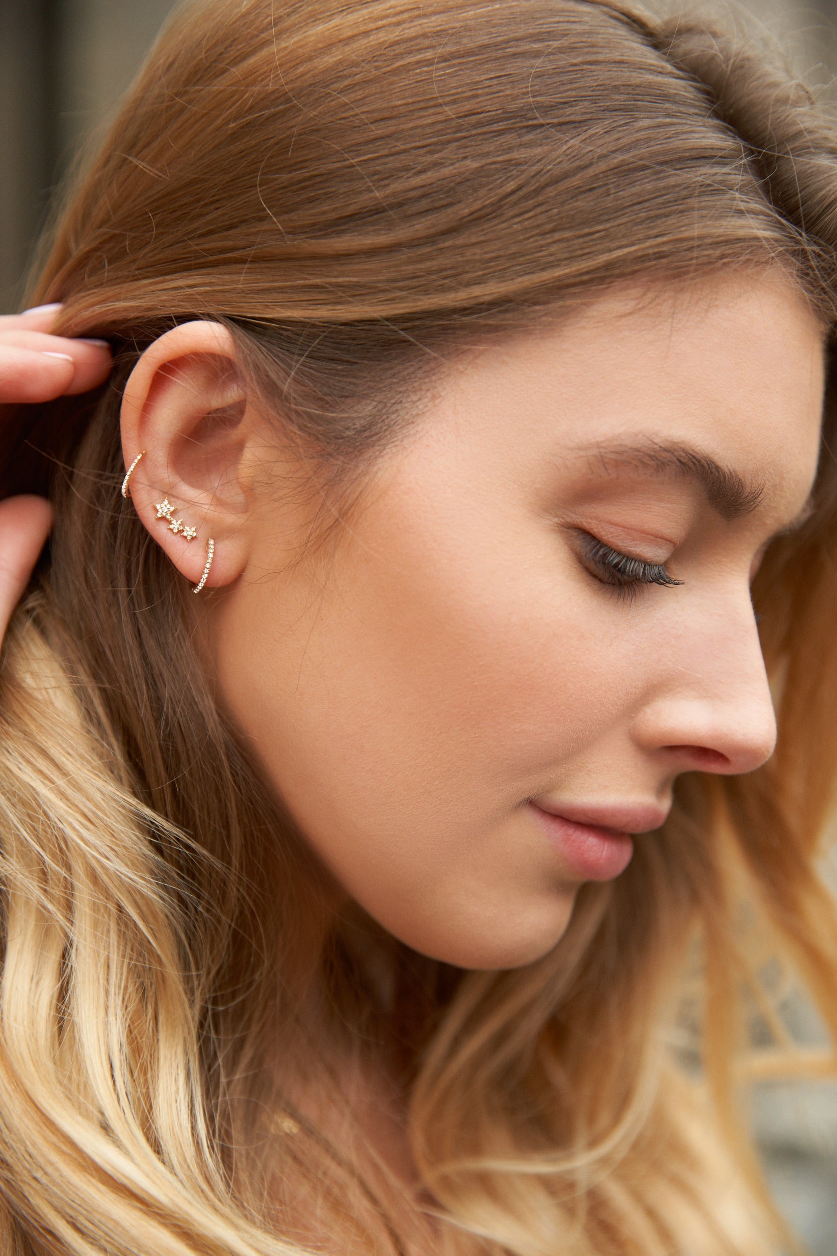 Curved Diamond Star Earrings