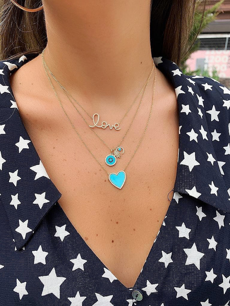 Turquoise Diamond Heart Necklace