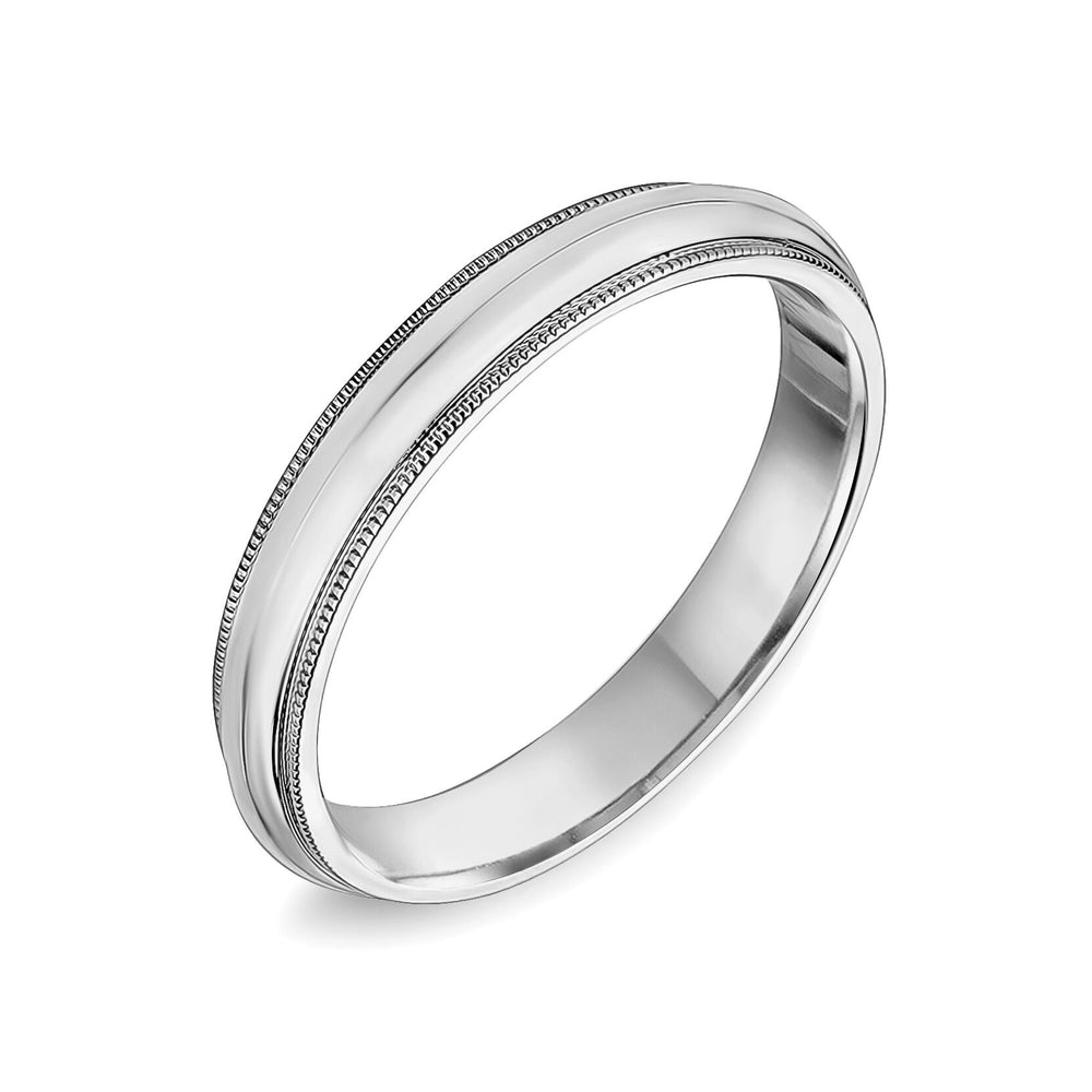 10K Classic Rounded Milgrain Edge Wedding Band - 10K White Gold